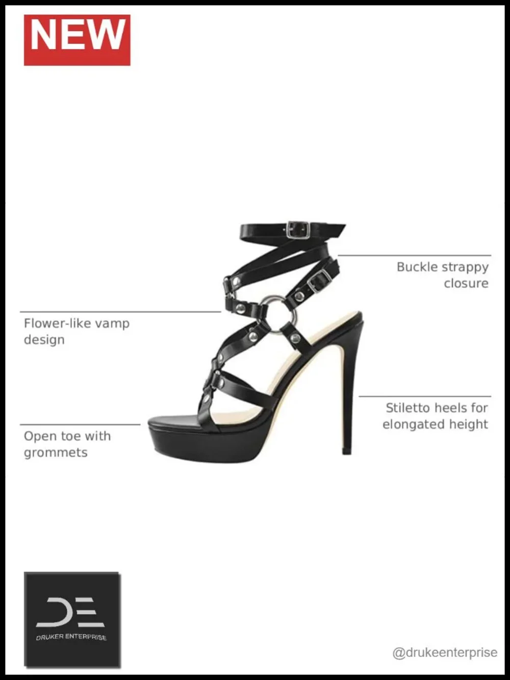 Women's Stiletto Heel Platform Sandals with Grommets & Ankle Buckle - Party